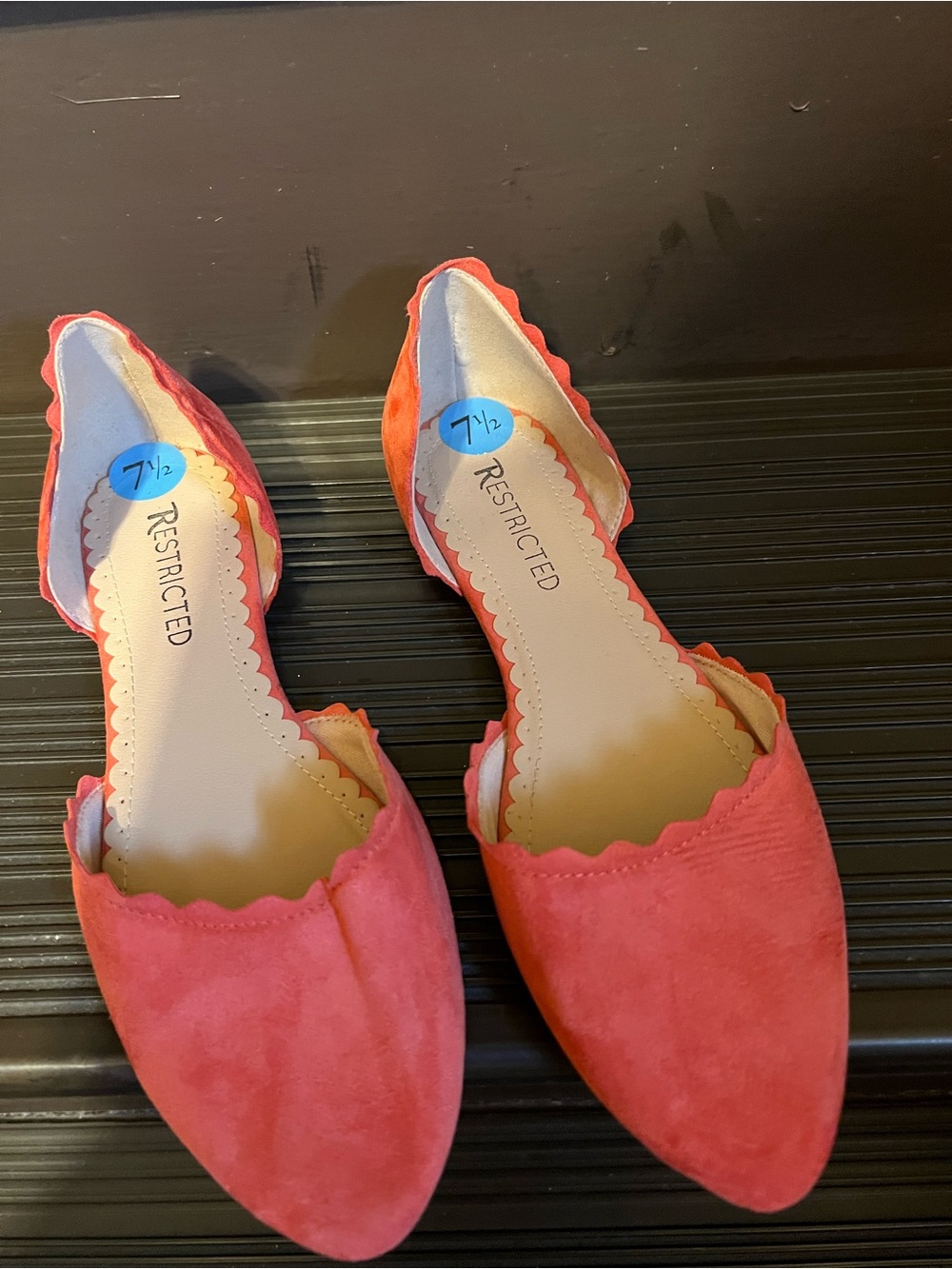 Restricted Coral Pink Scalloped Pointed D'Orsay Flats